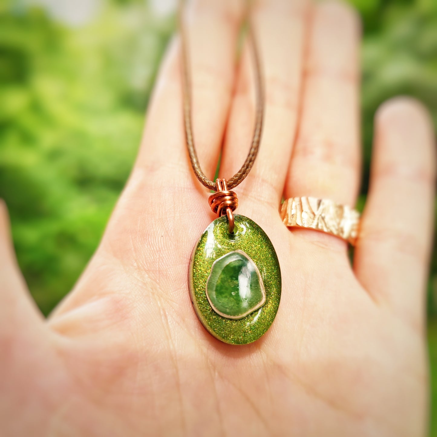 Orgonite Pendant Green Aventurine Crystal, EMF Protection, Grounding and Connection To Heart Space