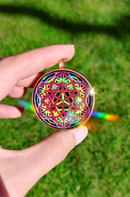 Flower of Life and Merkaba Orgone Energy Pendant with Pure Copper