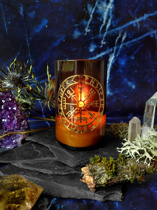 Hidden Orgone Viking Rune Manifestation Candle from Upcycled Glass Bottle