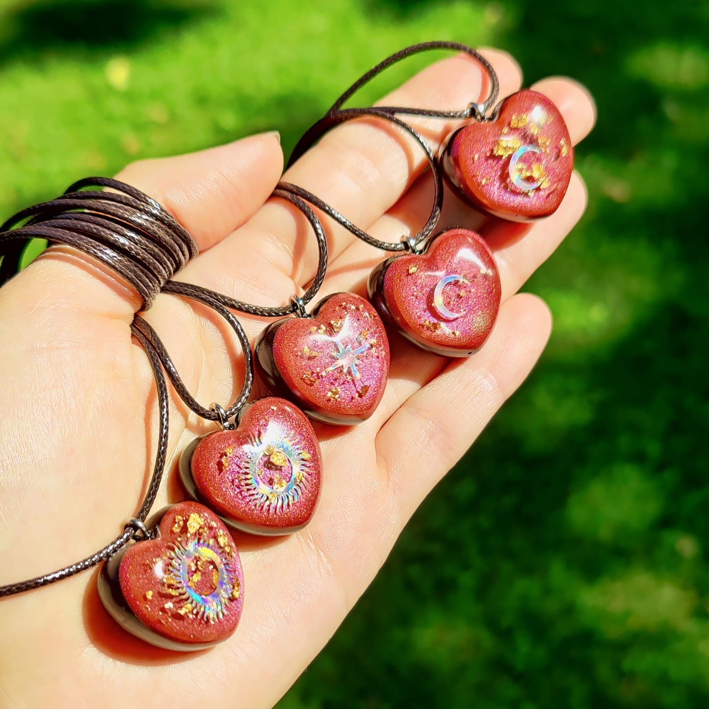 Kids or Pets Heart Shape Orgonite Necklace with Celestial Symbols For Root Chakra