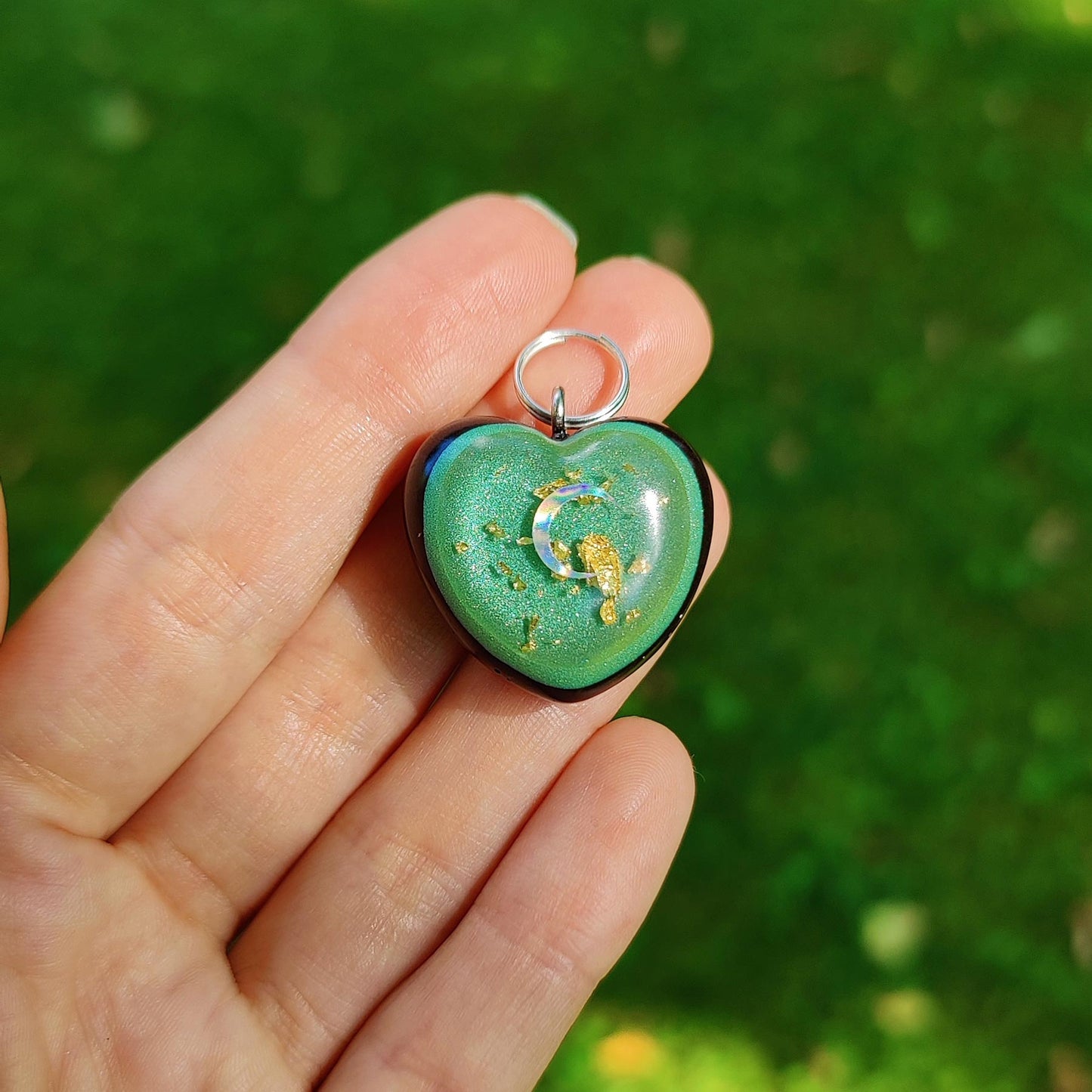 Kids or Pets Heart Shape Orgonite Necklace with Celestial Symbols For Heart (Anahata) Chakra