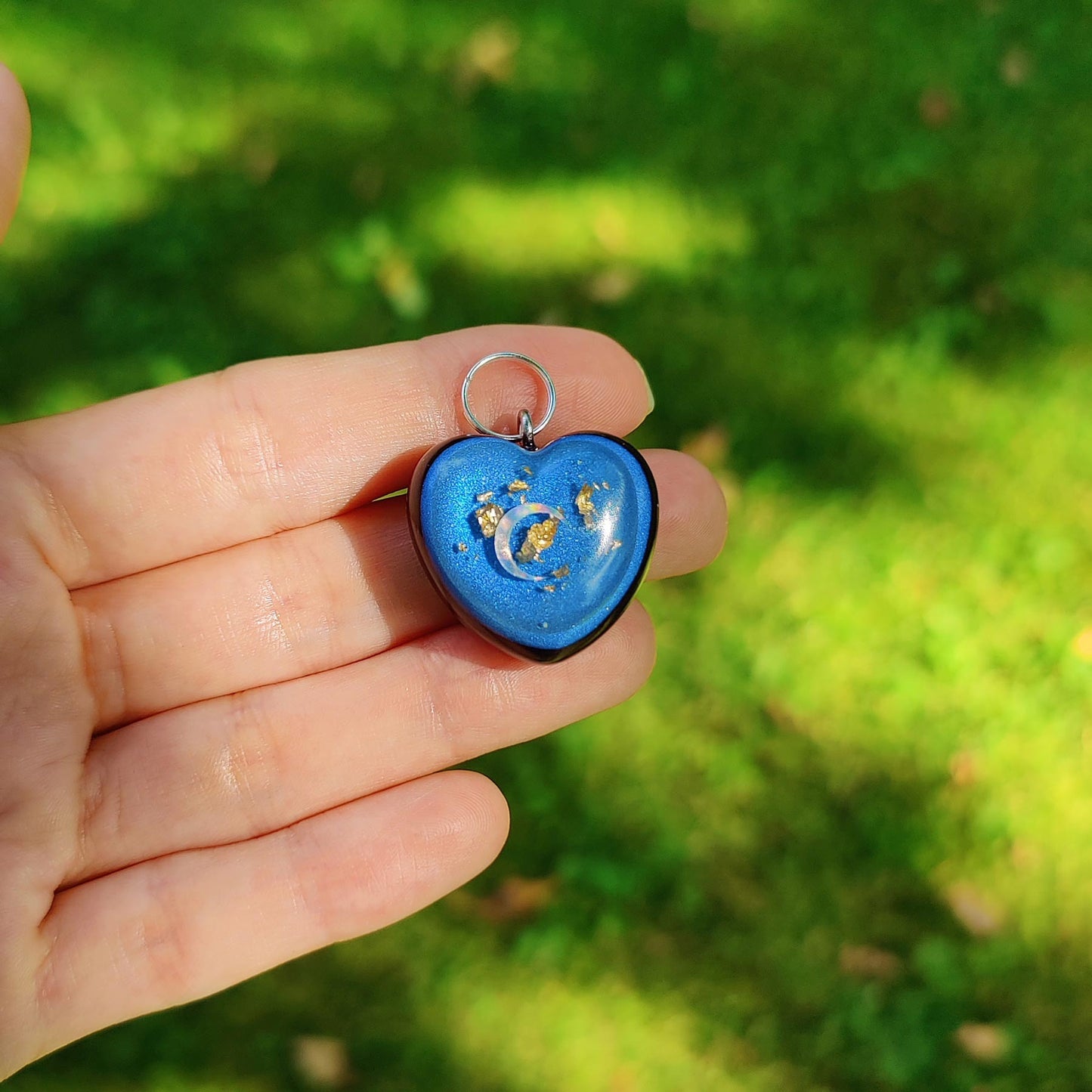 Kids or Pets Heart Shape Orgonite Necklace with Celestial Symbols For Throat Chakra