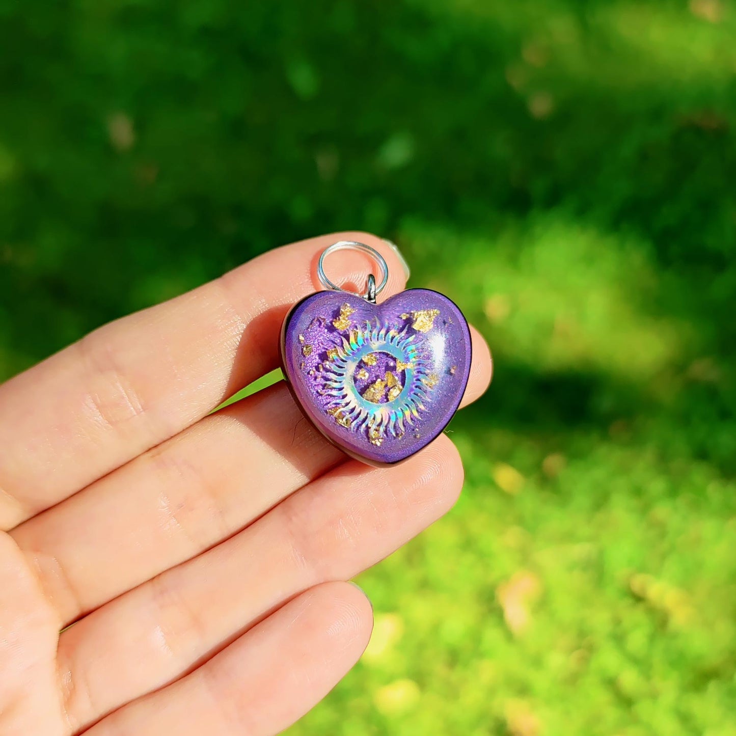 Kids or Pets Heart Shape Orgonite Necklace with Celestial Symbols For Third Eye Chakra