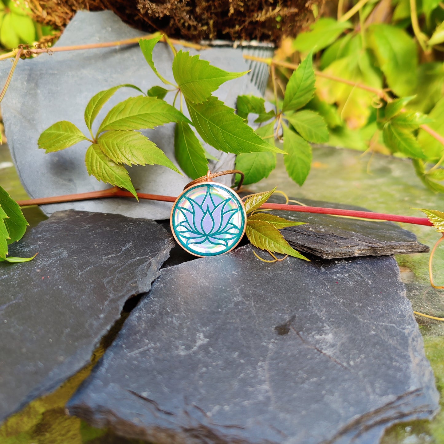 Teal Lotus Orgonite Pendant with Energy Copper For Calmness, Clarity & Stress Relief